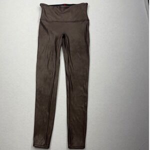 SPANX Brown Faux Leather Legging Shape Wear Women's L Shiny Party Sexy Chic